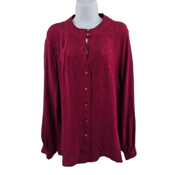 Rare Vintage Gucci Collector Burgundy Silk Horseshoe Motif Blouse | Circa 1970s - Picture 1 of 8